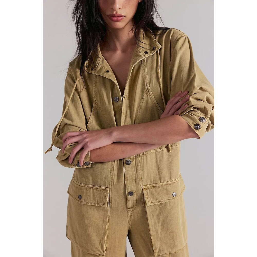 Free People We The Free High-Line One-Piece Jumpsuit Twill Dress Cotton M 287557 - Picture 4 of 10